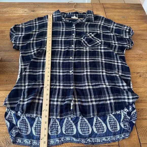 Oddy mixed media button down short sleeve shirt size 3XL - Picture 5 of 6